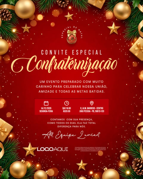 CONFRATERNIZAÇÃO DE NATAL CONVITE CORPORATIVO SOCIAL MEDIA FLYER PSD EDITÁVEL