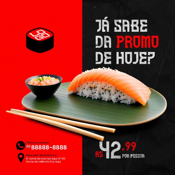 FEED JÁ SABE DA PROMOÇÃO DE HOJE RESTAURANTE JAPONÊS SOCIAL MEDIA PSD EDITÁVEL