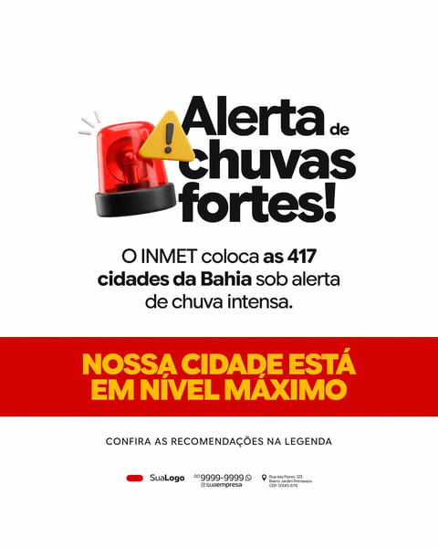 ALERTA DE CHUVAS FORTES E INTENSA INFORMÁTIVO SOCIAL MEDIA PSD EDITÁVEL 1