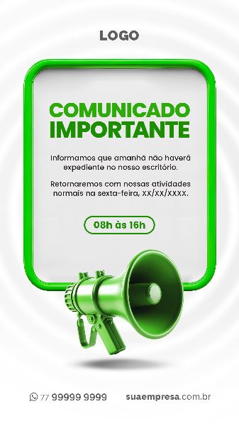 SOCIAL MEDIA PARA AVISOS E COMUNICADOS - VERDE