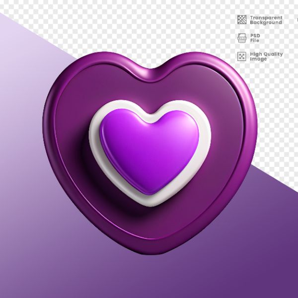 ELEMENTO 3D CORAÇÃO ROXO E BRANCO