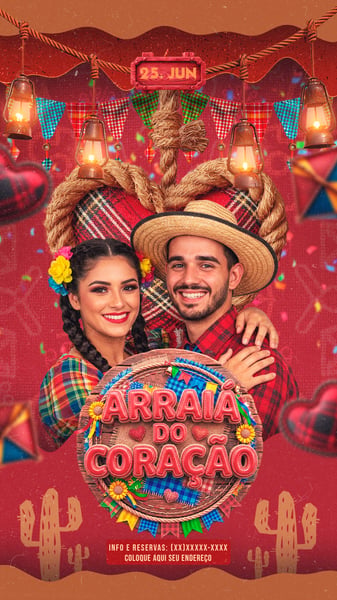 FLYERS PARA EVENTOS ARRAIÁ DO CORAÇÃO STORYS