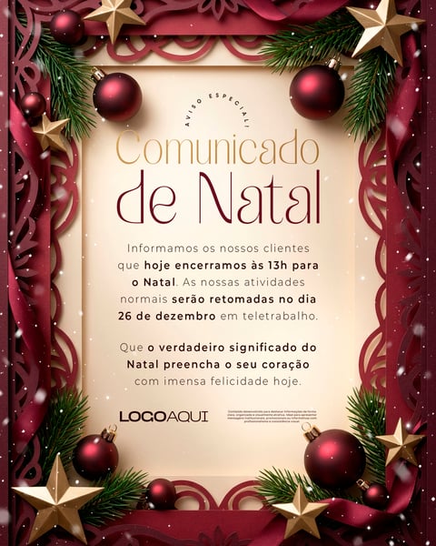 AVISO ESPECIAL COMUNICADO DE NATAL SOCIAL MEDIA FLYER PSD EDITÁVEL