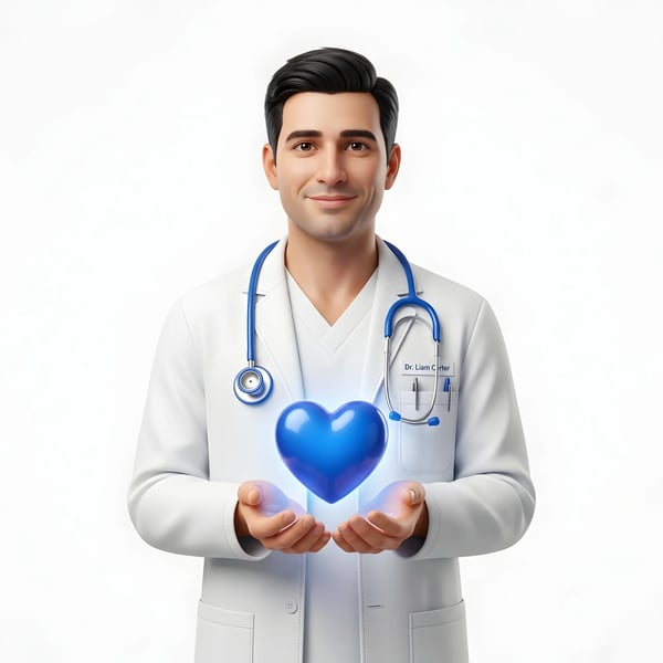 DOCTOR PRESENTING BLUE HEART HEALTH CONCEPT