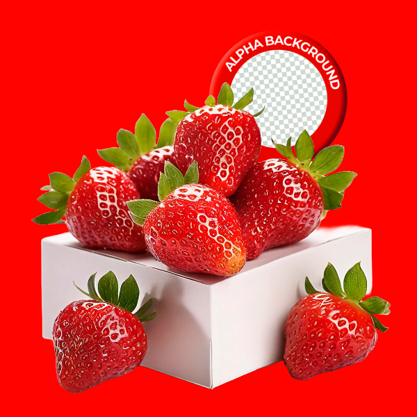 ELEMENTO CAIXA COM MORANGO PARA COMPOSIÇÃO PNG TRANSPARENTE SEM FUNDO