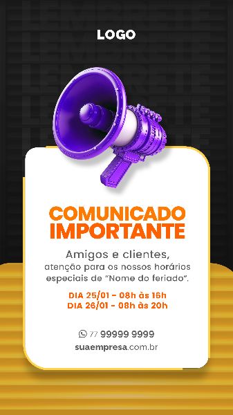 SOCIAL MEDIA PARA AVISOS E COMUNICADOS - ROXO AMARELO
