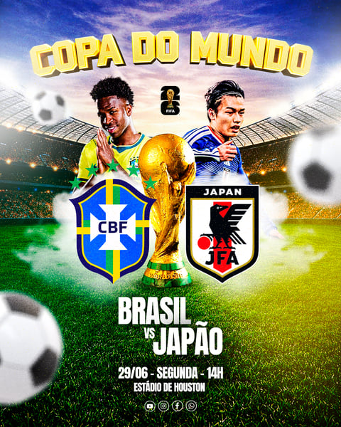 Copa do Mundo Brasil vs Japão Jogo de Futebol PSD Editável