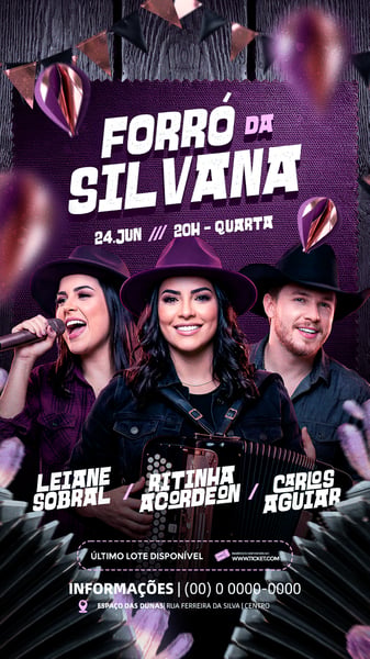 FLYER DE SHOW SÃO JOÃO FORRÓ DA SILVANA JUNHO FESTA STORY EVENTO PSD EDITÁVEL 2