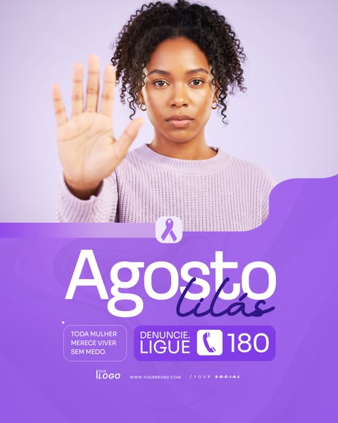 AGOSTO LILÁS CAMPANHA COMBATE À VIOLÊNCIA CONTRA A MULHER SOCIAL MEDIA PSD EDITÁVEL