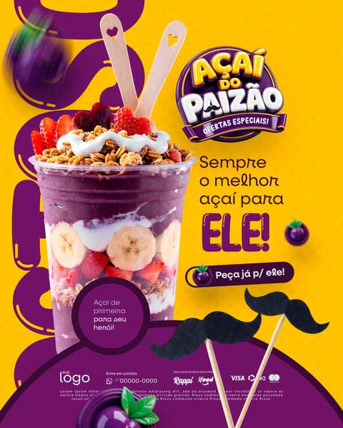 SEMPR O MELHOR AÇAÍ PARA ELE AÇAITERIA AÇAÍ DIA DOS PAIS SOCIAL MEDIA PSD EDITÁVEL