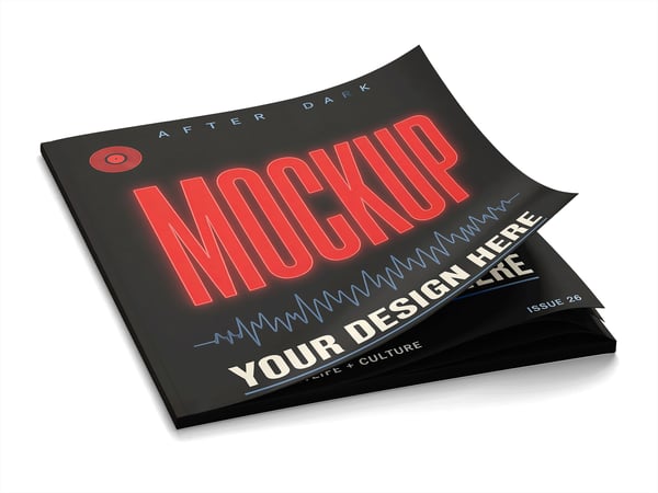 Revista mockup com capa curvada vista em perspectiva