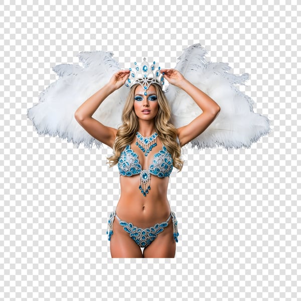 MULHER LOIRA BONITA COM FANTASIA DO CARNAVAL AZUL 2