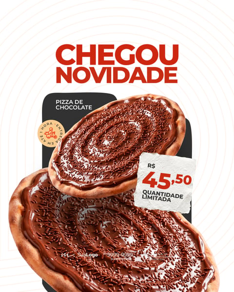 Template de Post para Redes Sociais Pizza de Chocolate Novidade PSD Editável