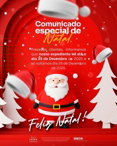COMUNICADO DE NATAL AVISO ANÚNCIO RECESSO FERIADO SOCIAL MEDIA PSD EDITÁVEL 23
