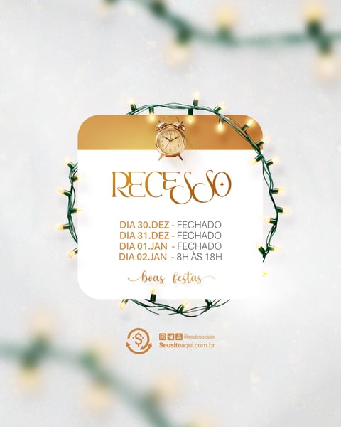 AVISO INFORME HORÁRIO COMUNICADO FELIZ NATAL ANO NOVO SOCIAL MEDIA PSD EDITÁVEL