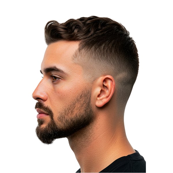 HOMEM BRANCO VISTO DE LADO CORTE LOW FADE