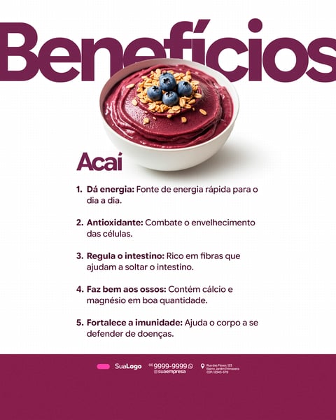 BENEFÍCIOS AÇAÍ FRUTA SOCIAL MEDIA PSD EDITÁVEL