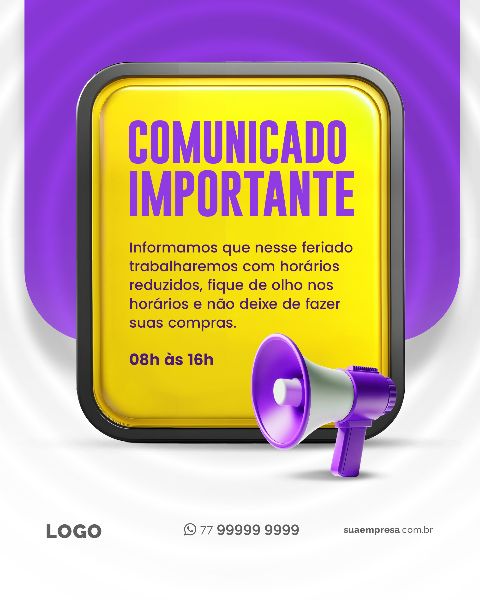SOCIAL MEDIA PARA AVISOS E COMUNICADOS - ROXO AMARELO