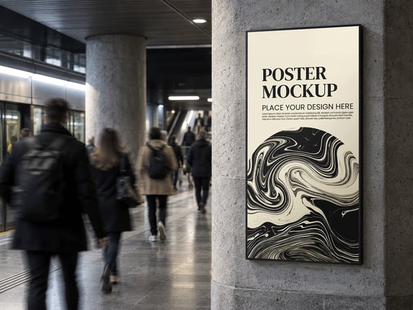TELA PUBLICITÁRIA MOCKUP EM ESTAÇÃO VISTA EM PERSPECTIVA