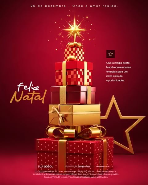 Presentes De Natal, Estrela Dourada, Celebração Festiva, Magia E Esperança Social Media PSD Editável