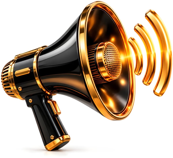 MEGAFONE PRETO E DOURADO COM ONDAS SONORAS