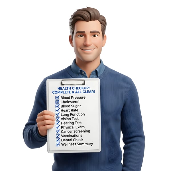 MALE CHARACTER PRESENTING COMPLETED HEALTH CHECKLIST