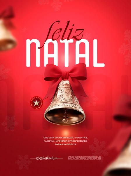 NATAL SINO DOURADO LAÇO VERMELHO SOCIAL MEDIA FLYER PSD EDITÁVEL