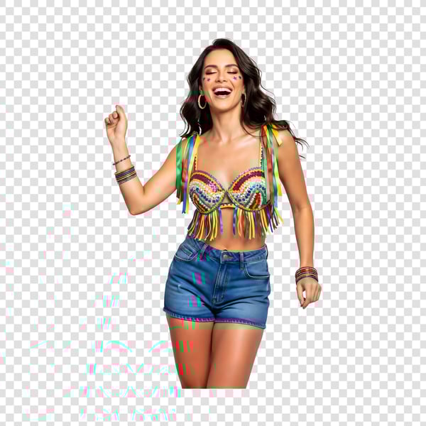 MULHER COM ABADÁ DE CARNAVAL USANDO SHORTS JEANS 2