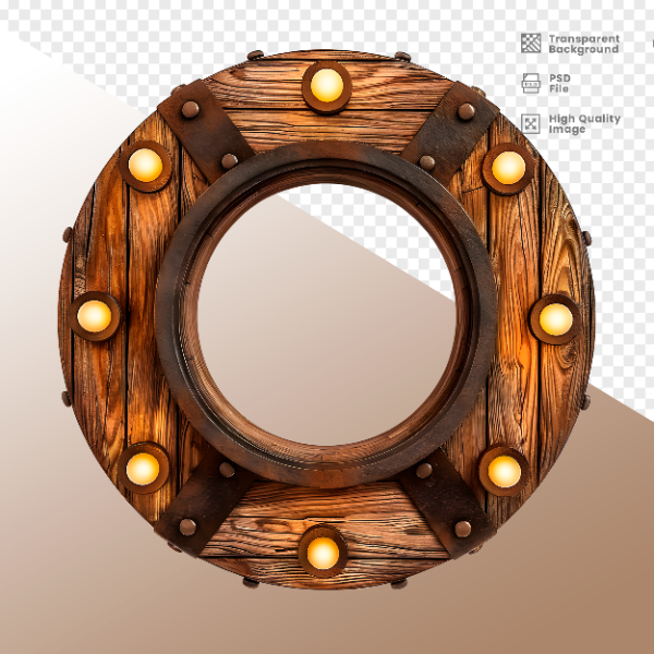 RODA DE MADEIRA COM LUZ - ELEMENTO 3D PARA COMPOSIÇÃO - WOOD