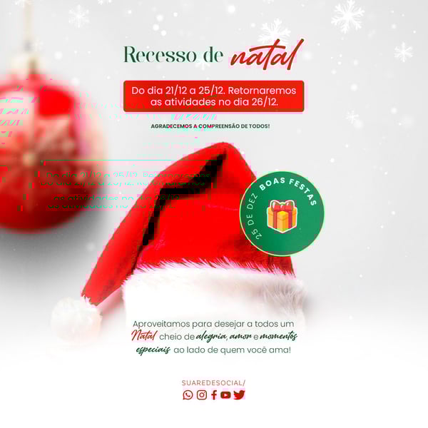 XEQ SOCIAL MEDIA FELIZ NATAL FEED ESTAMOS ENTRANDOEM RECESSO DE NATAL DO DIA 21.12 A 25.12 RETORNAREMOS