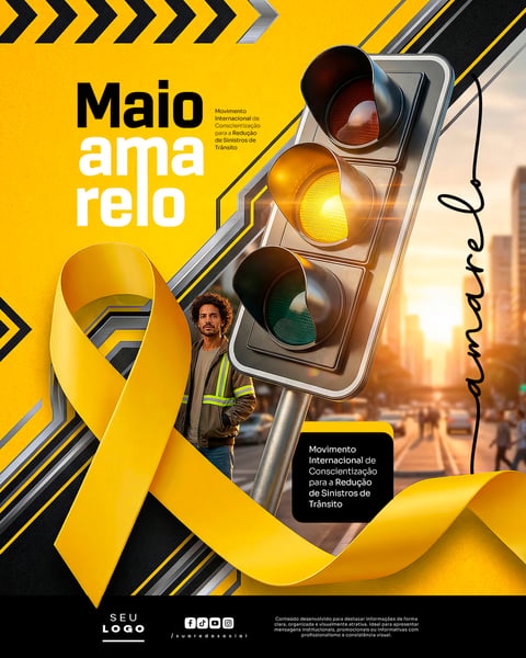 MAIO AMARELO MOVIMENTO INTERNACIONAL DE CONSCIENTIZAÇÃO PARA A REDUÇÃO DE ACIDENTES SINISTROS DE TRÂNSITO SOCIAL MEDIA PSD EDITÁVEL 4
