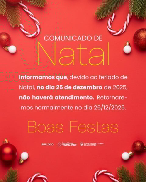 COMUNICADO DE NATAL AVISO ANÚNCIO RECESSO FERIADO 01