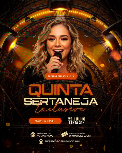 FLYER PARA EVENTO SHOW ARTISTA SERTANEJO PSD EDITÁVEL FEED 13
