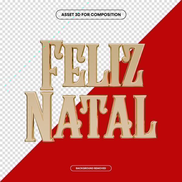 FELIZ NATAL LETTERING 3D DOURADO PARA COMPOSIÇÃO SOCIAL MEDIA PNG 1