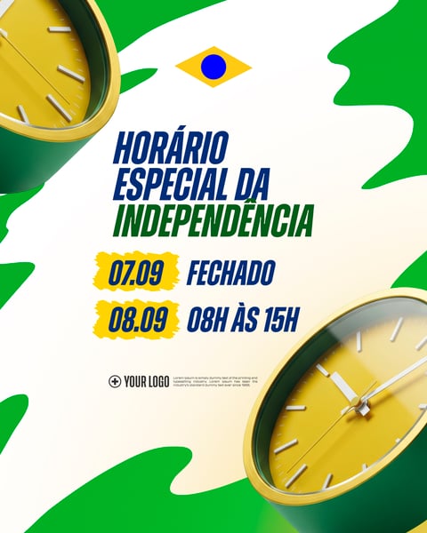 AVISO HORÁRIO INDEPENDÊNCIA DO BRASIL SOCIAL MEDIA FLYER PSD EDITÁVEL