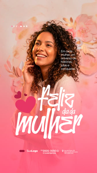 DIA INTERNACIONAL DA MULHER 08 DE MARÇO SOCIAL MEDIA PSD EDITÁVEL 2 STORY