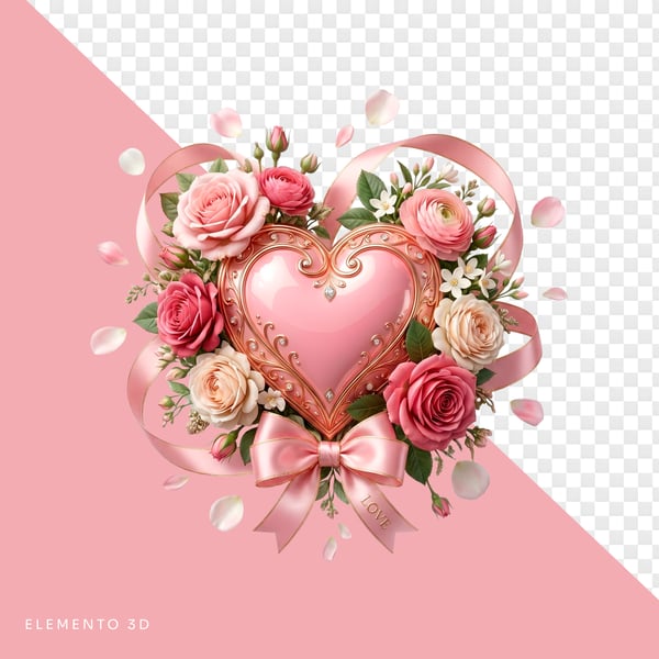 ILUSTRAÇÃO CORAÇÃO ROSAS DIA DAS MÃES MAIO PNG FUNDO TRANSPARENTE
