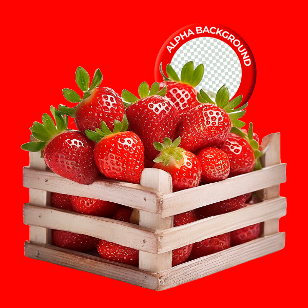 ELEMENTO CAIXOTE COM MORANGO PARA COMPOSIÇÃO PNG TRANSPARENTE SEM FUNDO