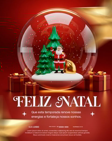 Feliz Natal: Globo De Neve Com Papai Noel E Presentes Festivos Social Media PSD Editável