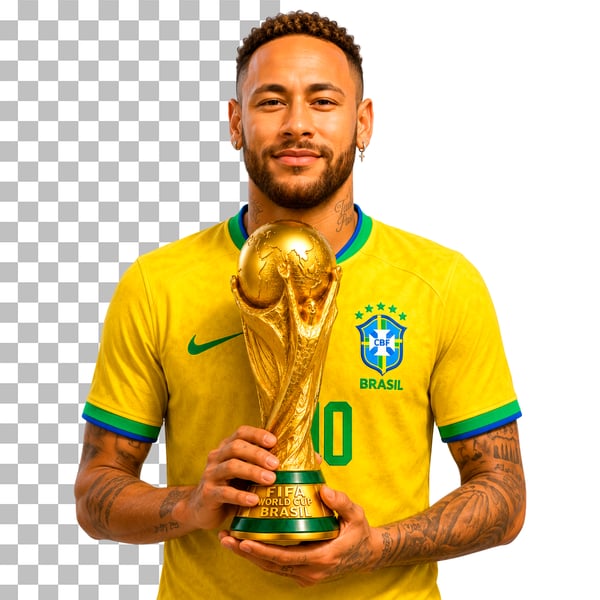 JOGADOR DE FUTEBOL COM TAÇA DA COPA DO MUNDO PSD EDITÁVEL