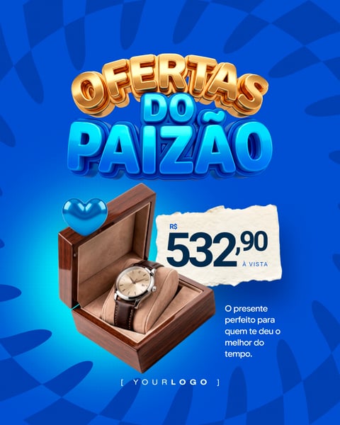 CAMPANHA DE OFERTAS DIA DOS PAIS COM RELÓGIO SOCIAL DE COURO PSD EDITÁVEL