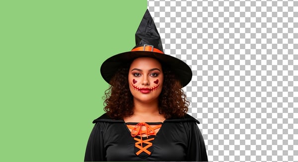 IMAGEM DE MULHER COM FANTASIA DE BRUXA HALLOWEEN
