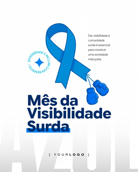 SETEMBRO AZUL MÊS DA VISIBILIDADE SURDA LUVAS DE BOXE LUTA SOCIAL MEDIA PSD EDITÁVEL