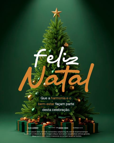 Feliz Natal: Árvore Verde, Presentes, Harmonia E Bem-estar Social Media PSD Editável