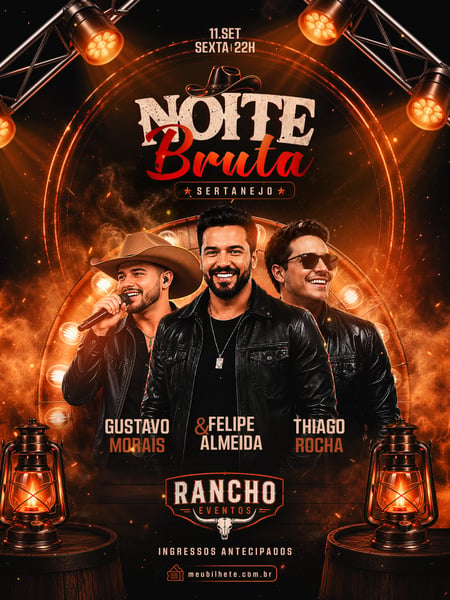 Noite Bruta Sertanejo Gustavo Felipe Thiago Evento Musical PSD Editável
