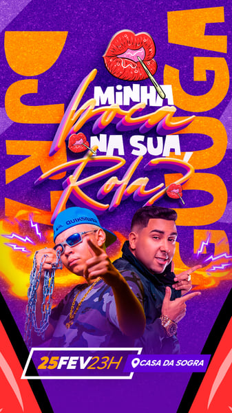 FLYER EVENTO BLOCO MINHA BOCA NA SUA ROLA DJ GUGGA E DJ R7 CARNAVAL STORIES PSD EDITÁVEL