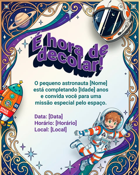 CONVITE ANIVERSÁRIO ESPACIAL ASTRONAUTA PSD EDITÁVEL