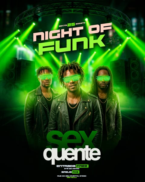FLYER NIGHT FUNK ARTISTAS NEON VERDE FESTA FEED PSD EDITÁVEL