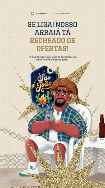 Stories São João e Festa Junina Recheado Ofertas Supermercado Social Media PSD Canva Editável