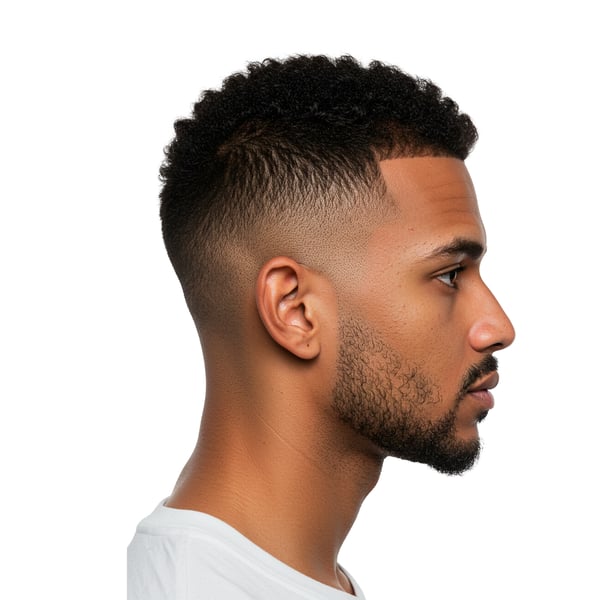 HOMEM BRANCO DE BLUSA BRANCA VISTO DE LADO CORTE LOW FADE